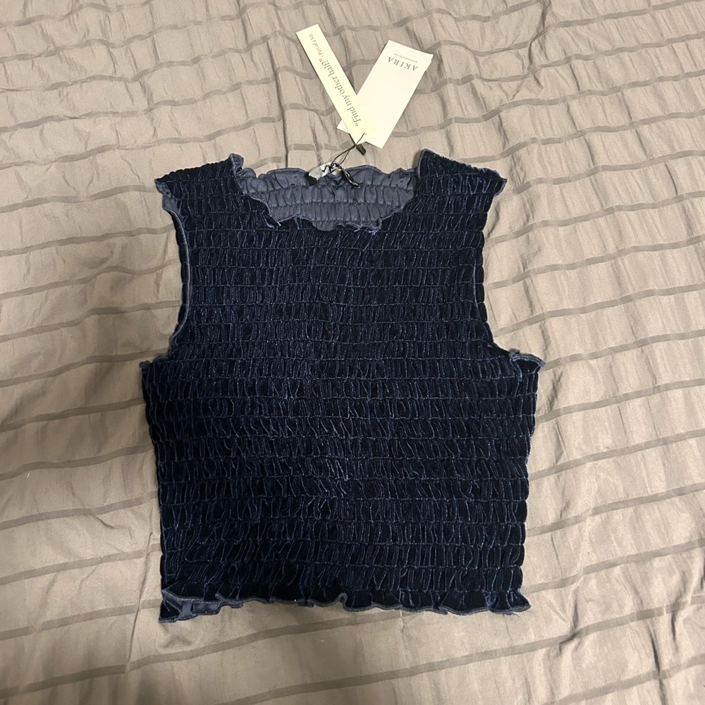 AKIRA Dark Blue Smocked Crop Top